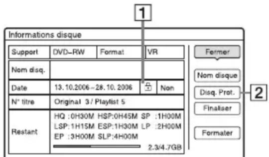 SONY RDRHX720 - Appuyez sur OPTIONS pour sélectionner « Informations disque », puis appuyez sur ENTER. - 1