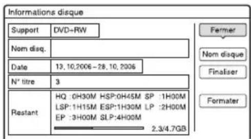 SONY RDRHX720 - Appuyez sur OPTIONS pour sélectionner « Informations disque », puis appuyez sur ENTER. - 1