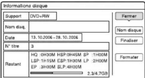 SONY RDRHX727 - Appuyez sur OPTIONS pour selectionner « Informations disque», puis appuyez sur ENTER. - 1