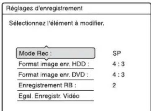SONY RDRHX727 - Avant le début de l'enregistrement, appuyez sur OPTIONS pour selectionner « Réglages enregistr.», puis appuyez sur ENTER. - 1