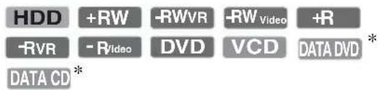 HDD +RW -RWVR -RW Video +R -RVR - RVideo DVD VCD DATA DVD * DATA CD*