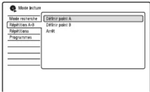 Mode lecture Made recherche Répetition A-3 Répetitions Programmes Définité point A Définité point B Arrêt