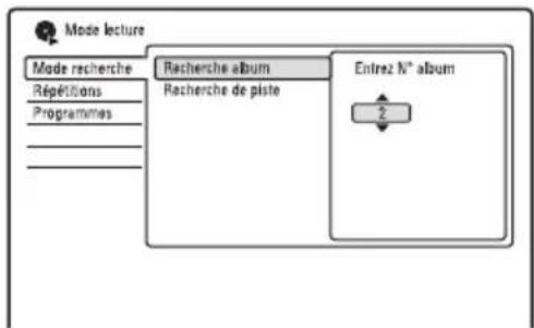 Mode lecture Mode recherche Répétitions Programmes Recherche album Recherche de piste Entrez N° album 2