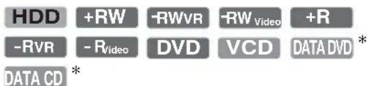 HDD +RW -RWVR -RW Video +R -RVR - R Video DVD VCD DATA DVD * DATA CD *