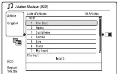 SONY RDRHX780 - Gestion des plages audio dans Jukebox Musique (Disque dur seulement) - 1