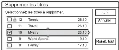 Supprimer les titres Sélectionnez les titres à supprimer. 12 Tennis 28.10 11 Travel 26.10 10 Mystry 25.10 9 World Sports 19.10 8 Family 17.10 OK Annuler Réinit. tout