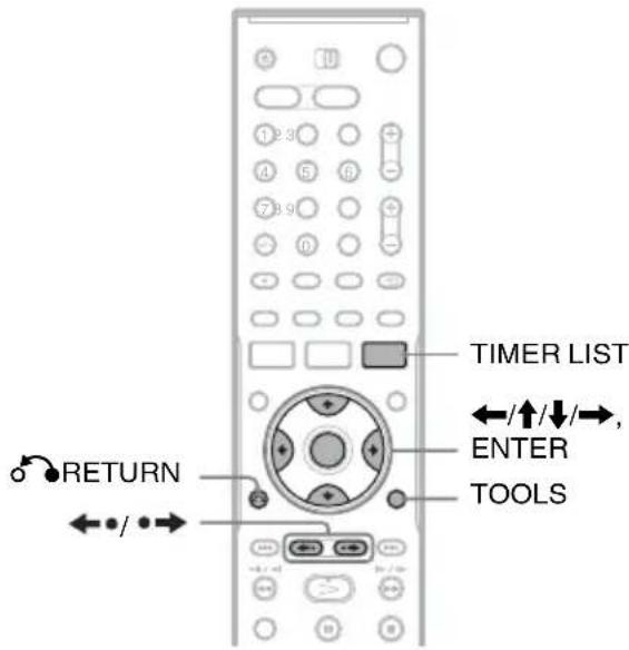 TIMER LIST ←/↑/↓/→, ENTER TOOLS RETURN