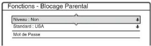 Fonctions - Blocage Parental Niveau : Non Standard : USA Mot de Passe