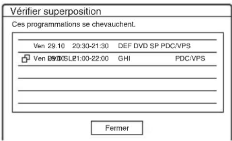 Vérifier superposition Ces programmations se chevauchent. Ven 29.10 20:30-21:30 DEF DVD SP PDC/VPS Ven DVD/DSL21:00-22:00 GHI PDC/VPS Fermer