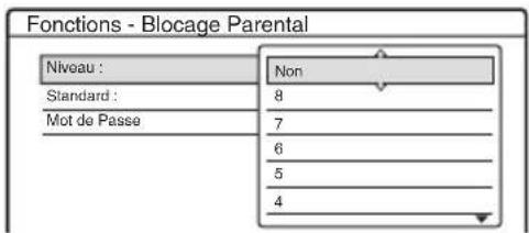 Fonctions - Blocage Parental Niveau : Non Standard : 8 Mot de Passe 7 6 5 4