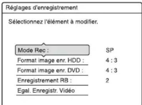SONY RDRHX920 - Avant le début de l'enregistrement, appuyez sur OPTIONS pour selectionner « Réglages enregistr.», puis appuyez sur ENTER. - 1