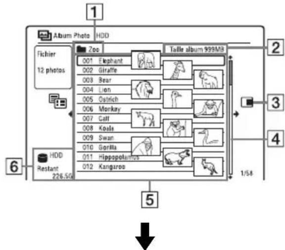 SONY RDRHX950 - Utilisation de la liste « Album Photo » - 2