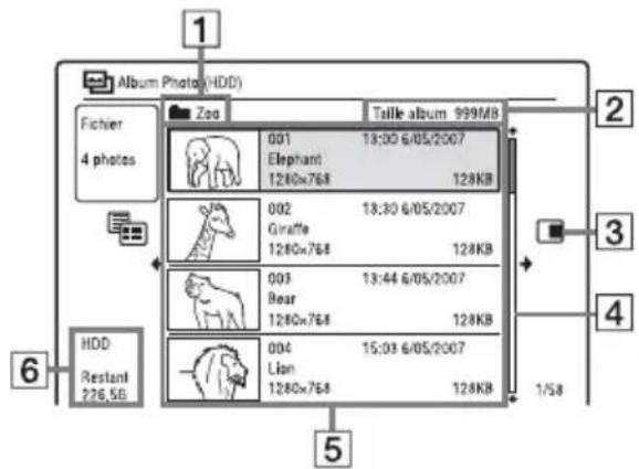 SONY RDRHXD1090 - Utilisation de la liste « Album Photo » - 2