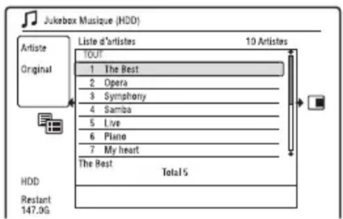 SONY RDRHXD1090 - Gestion des plages audio dans Jukebox Musique (Disque dur seulement) - 1