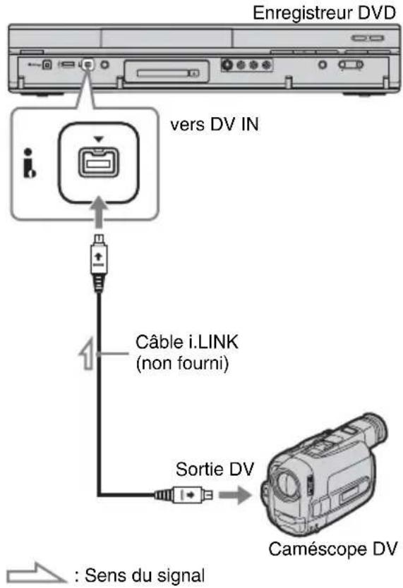 Enregistreur DVD vers DV IN Câble i.LINK (non fourni) Sortie DV Caméscope DV : Sens du signal