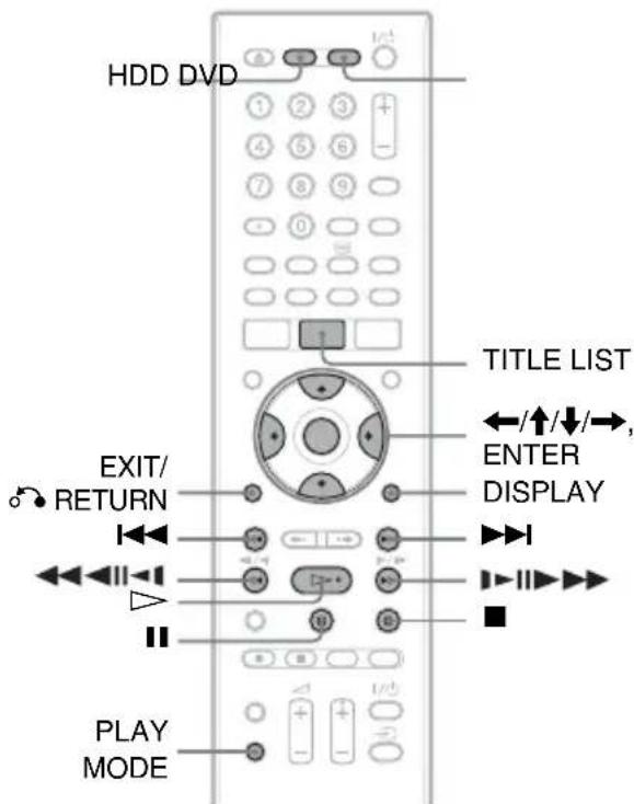 HDD DVD TITLE LIST ←/↑/↓/→, ENTER DISPLAY EXIT/ RETURN PLAY MODE
