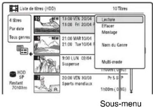 Liste de titres (HDD) 4 titres Par date Tous genres HDD SP Rerant 70h03m 10 Tires 13:00 VEN 20/04 13:00 Fri 20/04 NEW NEW 21:00 MAR 10/04 21:00 Tue 10/04 9:00 LUN 02/04 Suspense 20:00 VEN 30/03 Sports mondiaux Lecture Effacer Montage Nom du Genre Multi-mode 1h00m ( 0.8G) Pr S S P 1h00m ( 0.8G) Sous-menu