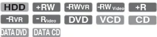 HDD +RW -RWVR -RW Video +R -RVR - R Video DVD VCD CD DATA DVD DATA CD