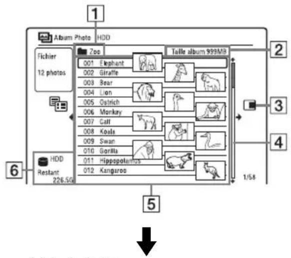 SONY RDRHXD970 - Utilisation de la liste « Album Photo » - 2