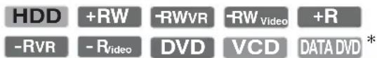 HDD +RW -RWVR -RW Video +R -RVR - RVideo DVD VCD DATA DVD *