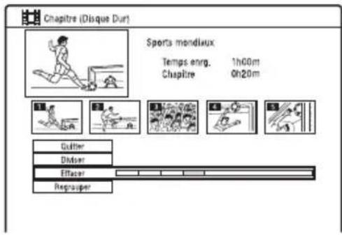Chapitre (Disque Dur) Sports mondiaux Temps enrg. 1h00m Chapitre 0h20m Cutter Disher Effacer Regraper