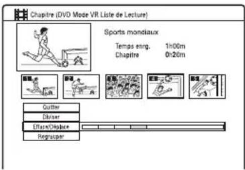 Chapitre (DVD Mode VR Liste de Lecture) Sports mondiaux Temps ening. 1h00m Chapitre 0h20m Cutter Diviser Efforts/Displace Regrupper