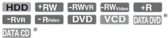 HDD +RW -RWVR -RWVideo +R -RVR -RVideo DVD VCD DATA DVD * DATA CD *