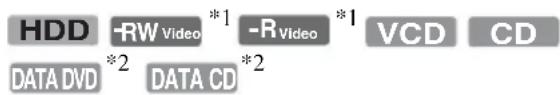 HDD -RW *1 -R *1 VCD CD DATA DVD *2 DATA CD *2