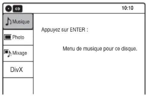 CD 10:10 Musique Appuyez sur ENTER : Photo Mixage Menu de musique pour ce disque. DivX