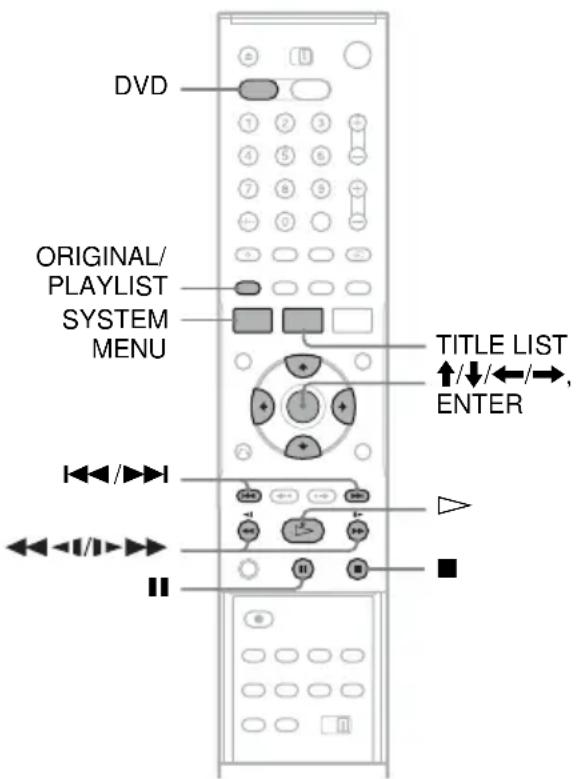 DVD ORIGINAL/ PLAYLIST SYSTEM MENU TITLE LIST ↑/↓/←/→, ENTER < < < <
