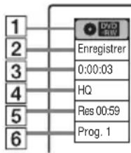 1 2 3 4 5 6 DVQ RW Enregister 0:00:03 HQ Res 00:59 Prog. 1