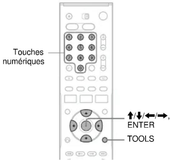 Touches numériques ↑/↓/←/→, ENTER TOOLS