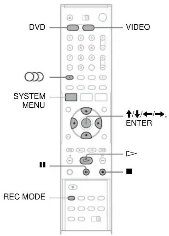 DVD VIDEO SYSTEM MENU ↑/↓/←/→, ENTER REC MODE