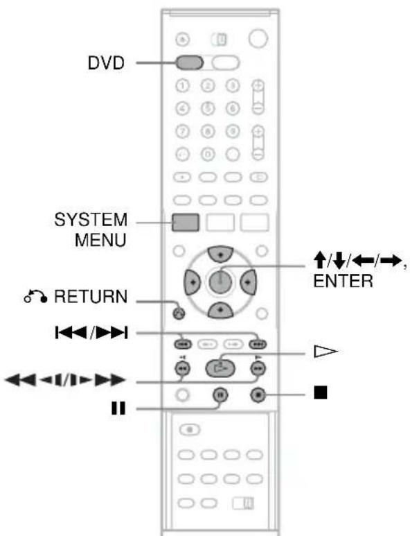 DVD SYSTEM MENU RETURN ENTER ↑/↓/←/→, < 1 Appuyez sur DVD pour utiliser l'enregistreur de DVD. 2 Appuyez sur SYSTEM MENU pendant que l'enregistreur est en mode d'arrêt. text_image Liste titres (originale) 10:10 Liste titres Appuyez sur ENTER : Minuterie Éditer Menu de titres pour la liste des titres DVD. Copie Réglages du disque Réglage