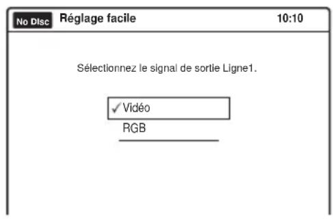 No Disc Réglage facile 10:10 Sélectionnez le signal de sortie Ligne1. ✓ Vidéo RGB