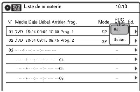 SONY RDRVX420 - Sélectionnez le réglage de programmateur que vous souhaitez modifier ou annuler, puis appuyez sur ENTER. - 1