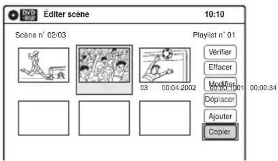 DVBD Éditer scène 10:10 Scène n° 02/03 Playlist n° 01 Vérifier Effacer Modifier 00:00:15:001 00:00:34 Déplacer Ajouter Copier