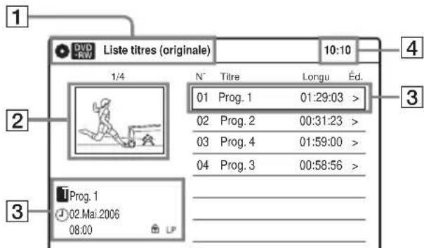 1 DVD -RW Liste titres (originale) 10:10 4 1/4 N° Titre Longu Éd. 01 Prog. 1 01:29:03 > 02 Prog. 2 00:31:23 > 03 Prog. 4 01:59:00 > 04 Prog. 3 00:58:56 > 3 TProg. 1 02.Mai.2006 08:00 LP