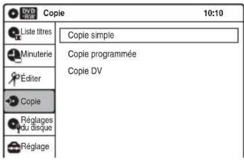 SONY RDRVX450 - Sélectionnez « Copie », puis appuyez sur ENTER. - 1