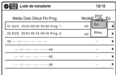 SONY RDRVX450 - Sélectionnez le réglage de programmateur que vous souhaitez modifier ou annuler, puis appuyez sur ENTER. - 1