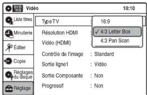 SONY RDRVX450 - Sélectionnez l'élément à régler, puis appuyez sur ENTER. - 1