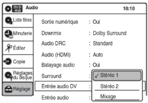 SONY RDRVX450 - Sélectionnez « Entrée audio DV », puis appuyez sur ENTER. - 1