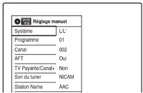 SONY RDRVX450 - Sélectionnez « Réglage manuel », puis appuyez sur ENTER. - 1