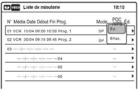 SONY RDRVX450 - Sélectionnez le réglage de programmateur que vous souhaitez modifier ou annuler, puis appuyez sur ENTER. - 1