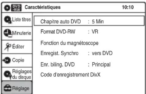 SONY RDRVX450 - Enregistrement et réglages du magnétoscope (Caractéristiques) - 1