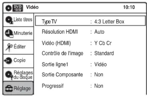 SONY RDRVX450 - Réglages Vidéo (Vidéo) - 1