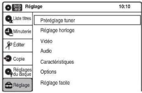 SONY RDRVX450 - Sélectionnez « Réglage », puis appuyez sur ENTER. - 1