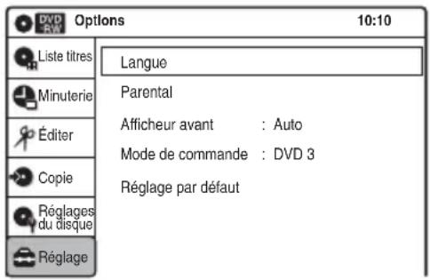 SONY RDRVX450 - Langue, Réglages Contrôle parental/Réglages par défaut (Options) - 1