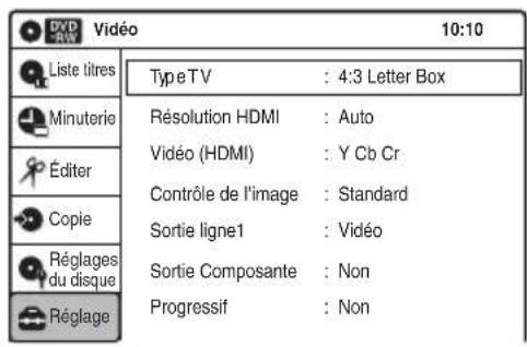 SONY RDRVX450 - Sélectionnez « Préréglage tuner », « Réglage horloge », « Vidéo », « Audio », « Caractéristiques », « Options » ou « Réglage facile », puis appuyez sur ENTER. - 1