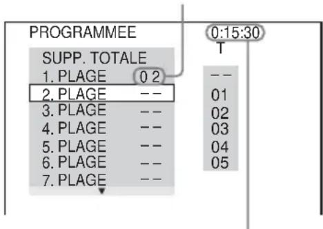 PROGRAMMEE SUPP. TOTALE 1. PLAGE 02 2. PLAGE -- 3. PLAGE -- 4. PLAGE -- 5. PLAGE -- 6. PLAGE -- 7. PLAGE -- 0:15:30 T -- 01 02 03 04 05